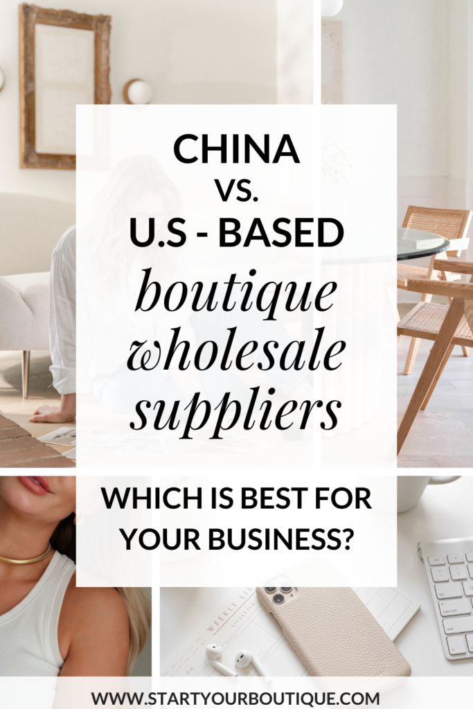 Starting an online boutique? One of the most important steps is buying wholesale inventory for your boutique. Save this pin then click to read the blog where you'll learn more about what to consider when choosing boutique wholesale clothing vendors. Learn the major considerations between us china based boutique wholesale suppliers